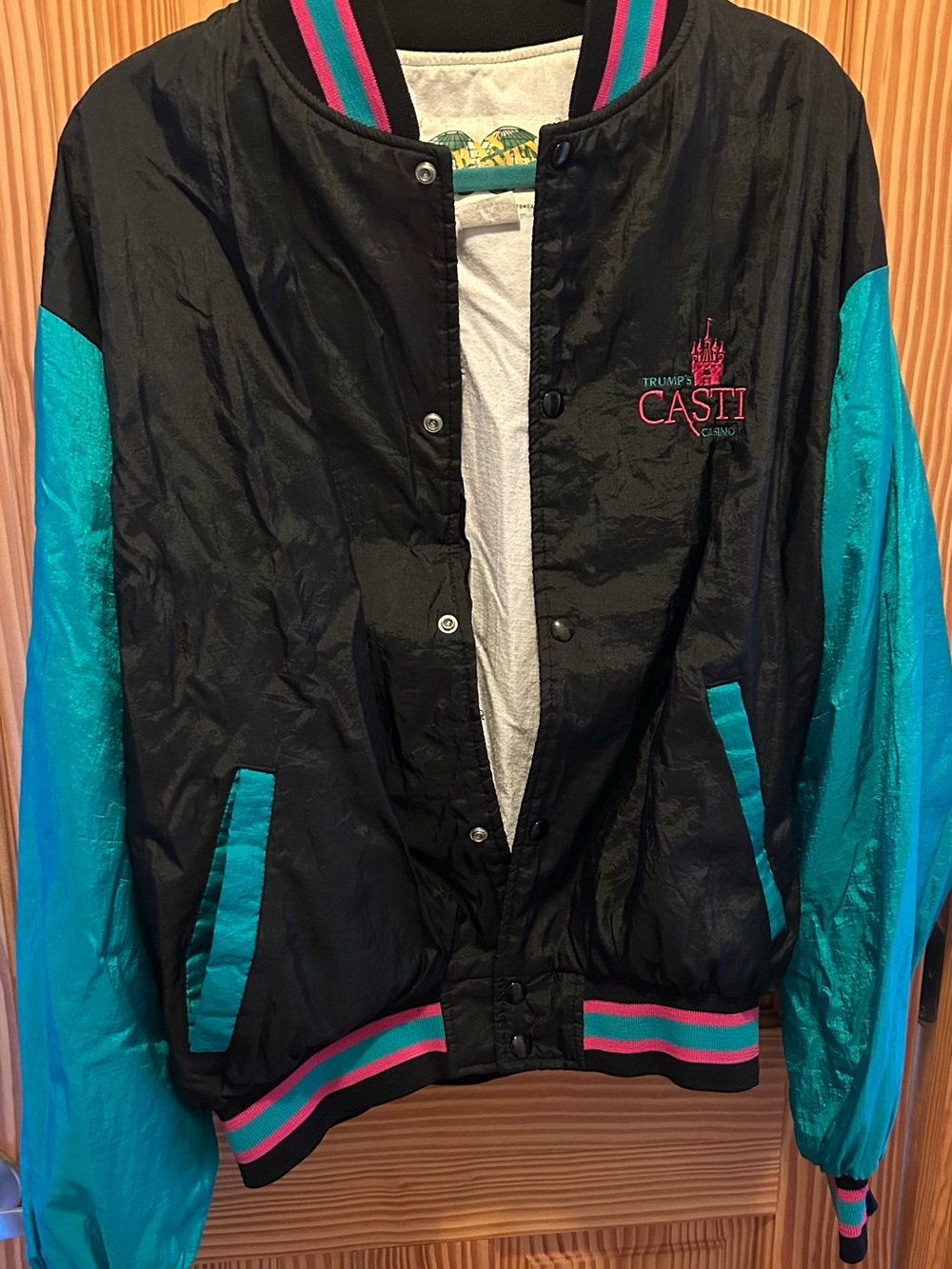 Trump Castle Black & Teal Casino Logo Bomber Jacket